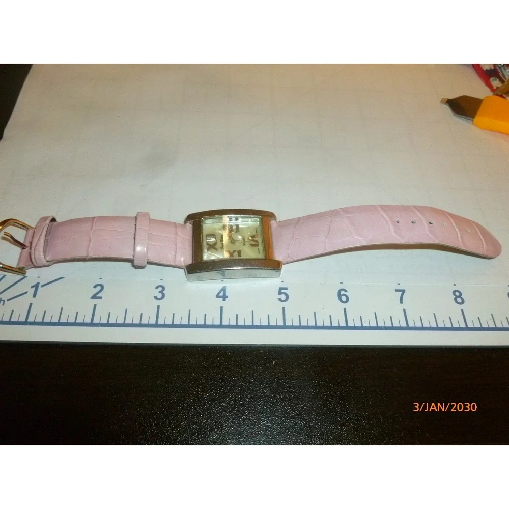 Fred Belay Womens Watch Pink Leather‎ Croc Band Mother of Pearl Dial New Battery